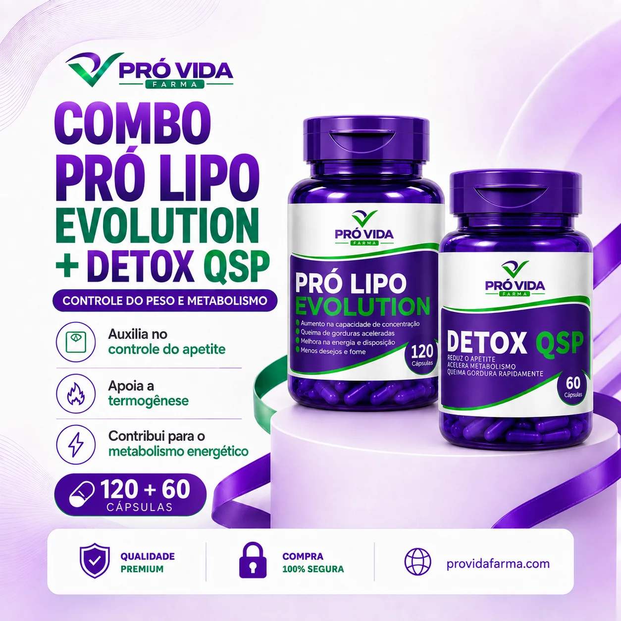 Pró Lipo Evolution - 120 Cápsulas com Detox QSP - 60 Cápsulas - Pró Vida Farma