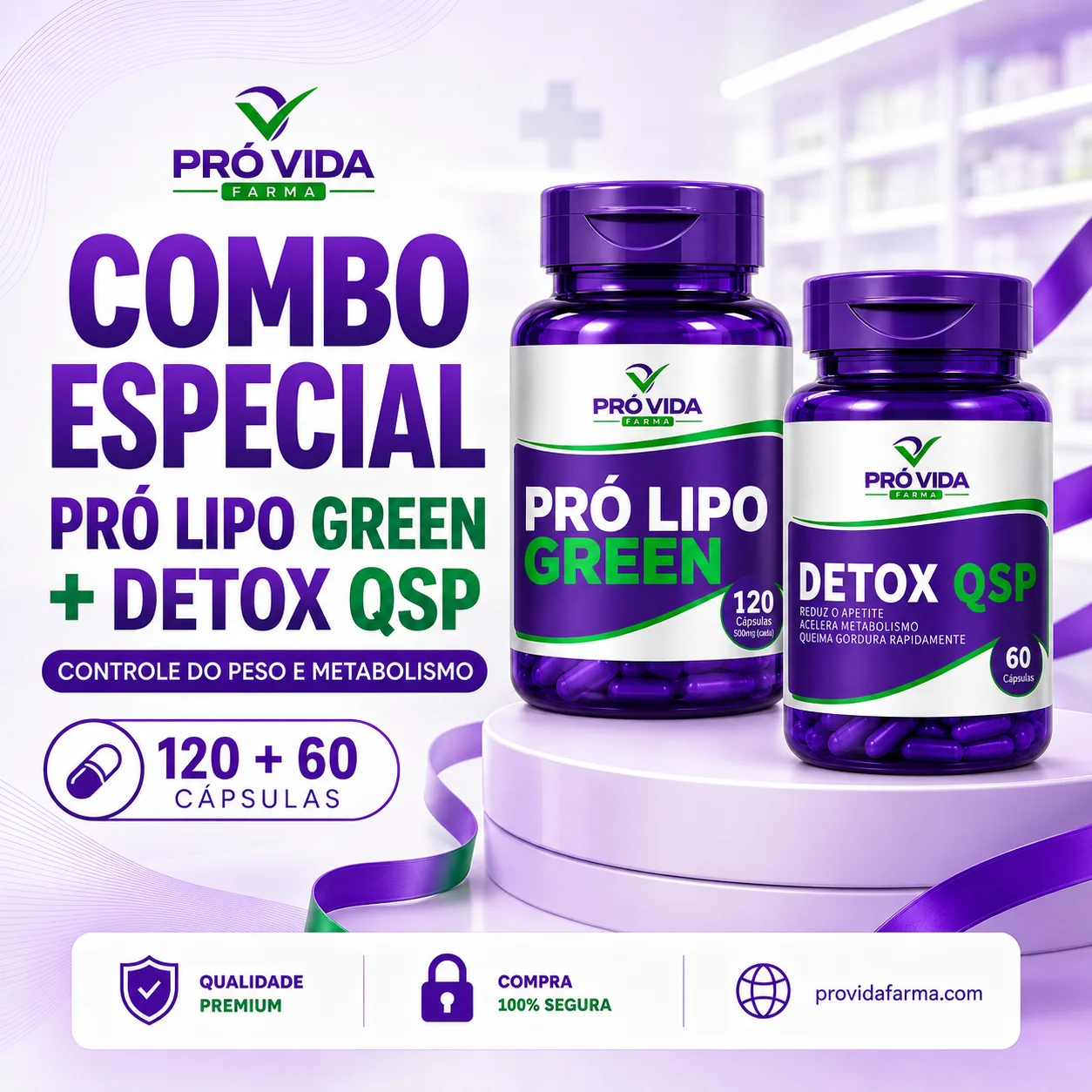 Pró Lipo Green - 120 Cápsulas + Detox Plus - 60 Cápsulas - Pró Vida Farma