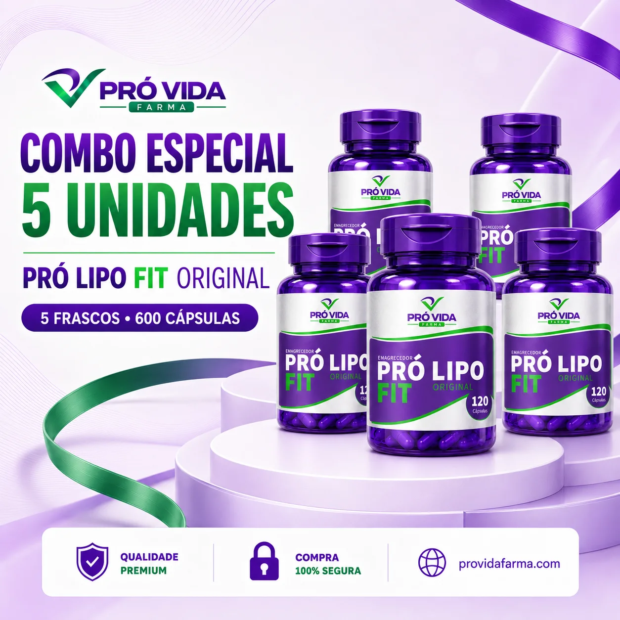 Combo 5x Pro Lipo Fit (Emagrecedor) - 120 Cápsulas - Pró Vida Farma